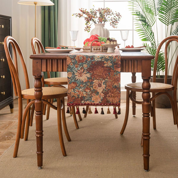 油畫風格流蘇桌旗