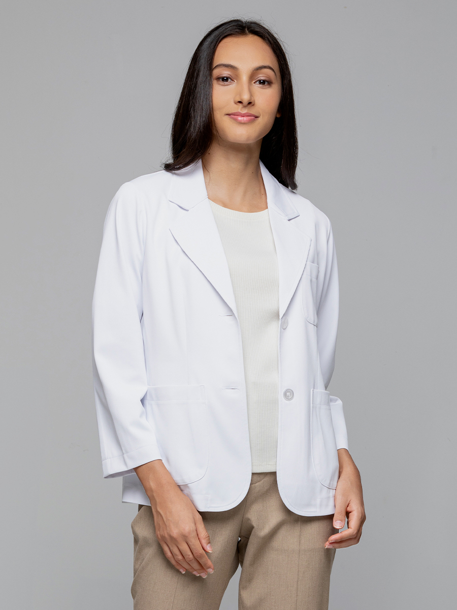 【 B502-W0 】女醫師短袍-B立挺布-純粹白