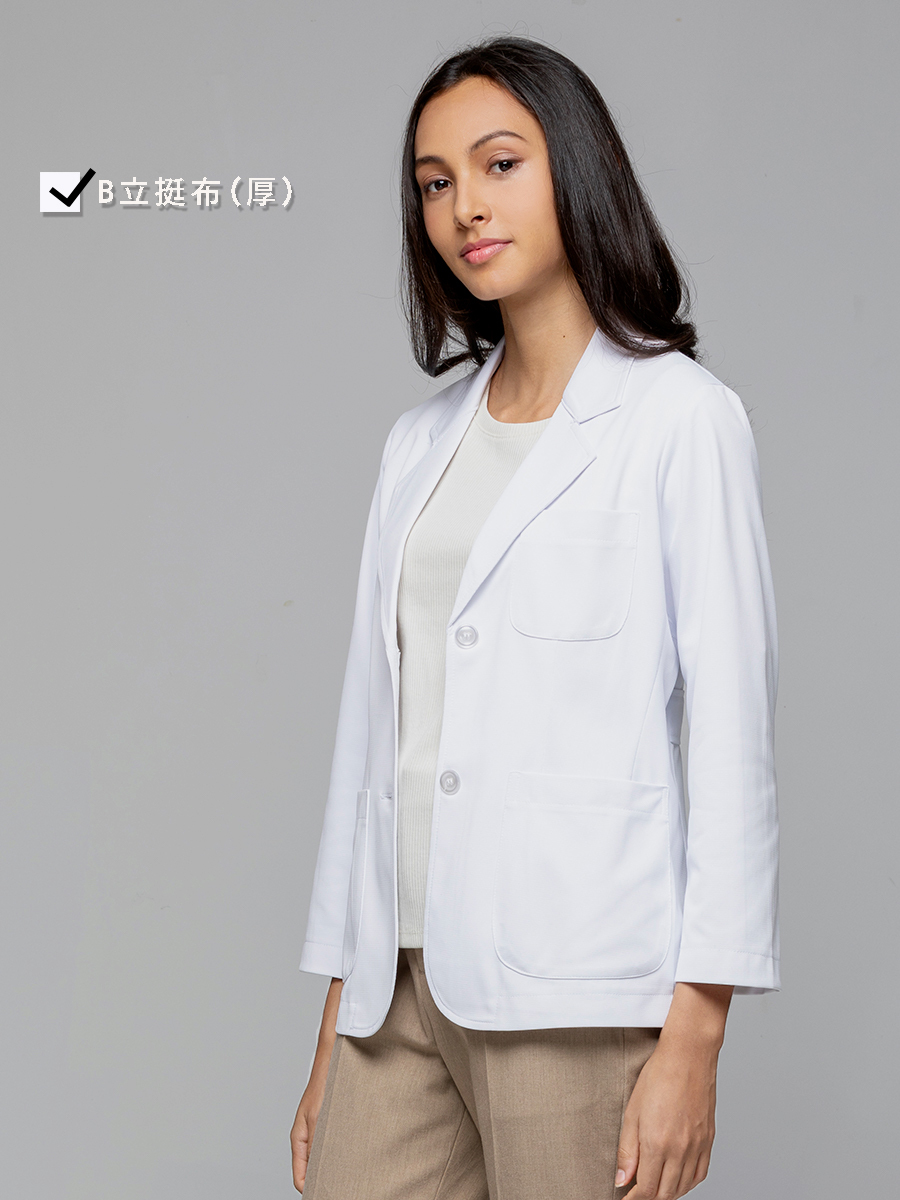【 B502-W0 】女醫師短袍-B立挺布-純粹白