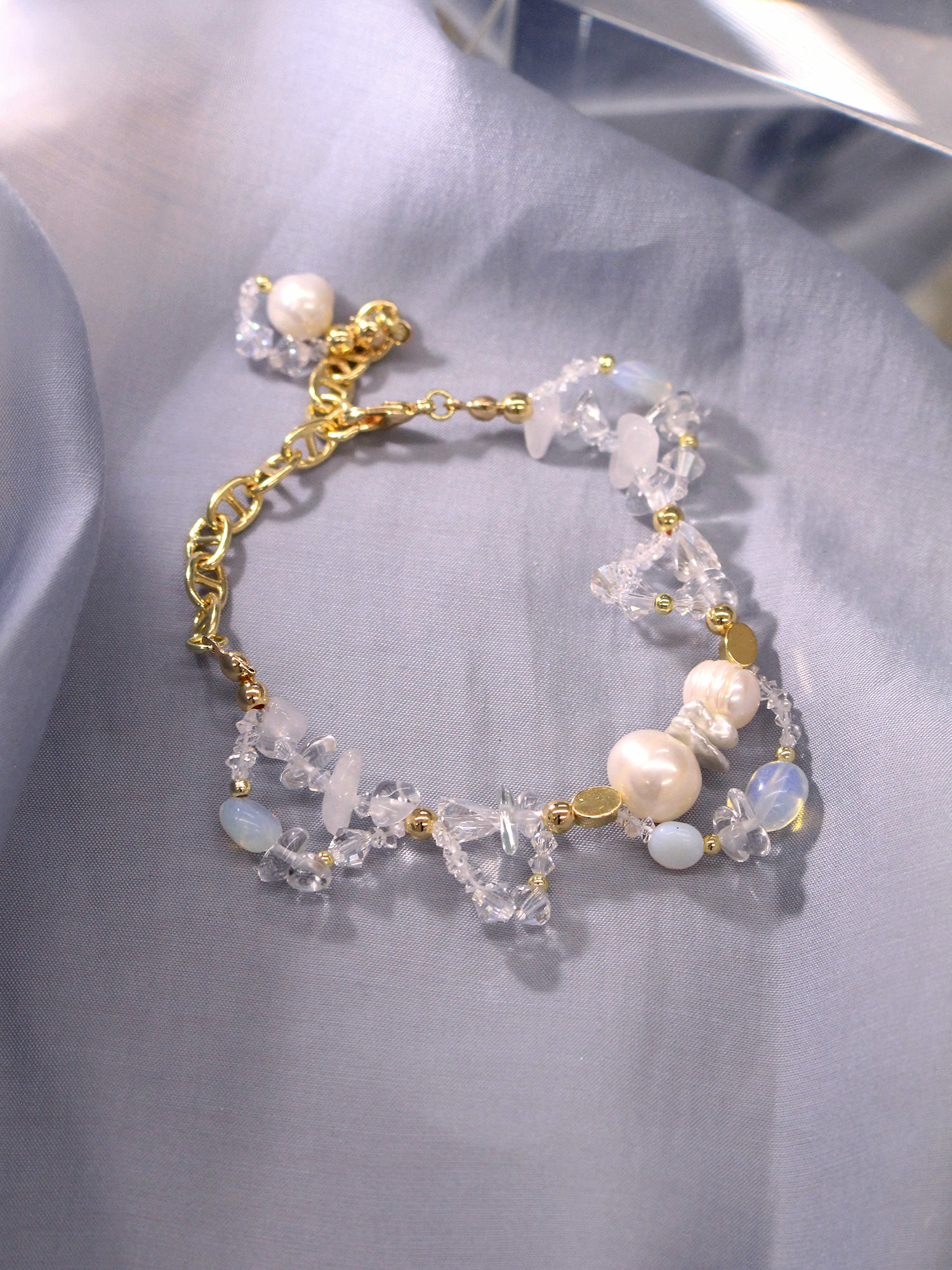 晨暮。MUCHAT手作14KGP施華洛天然珍珠蛋白手鍊