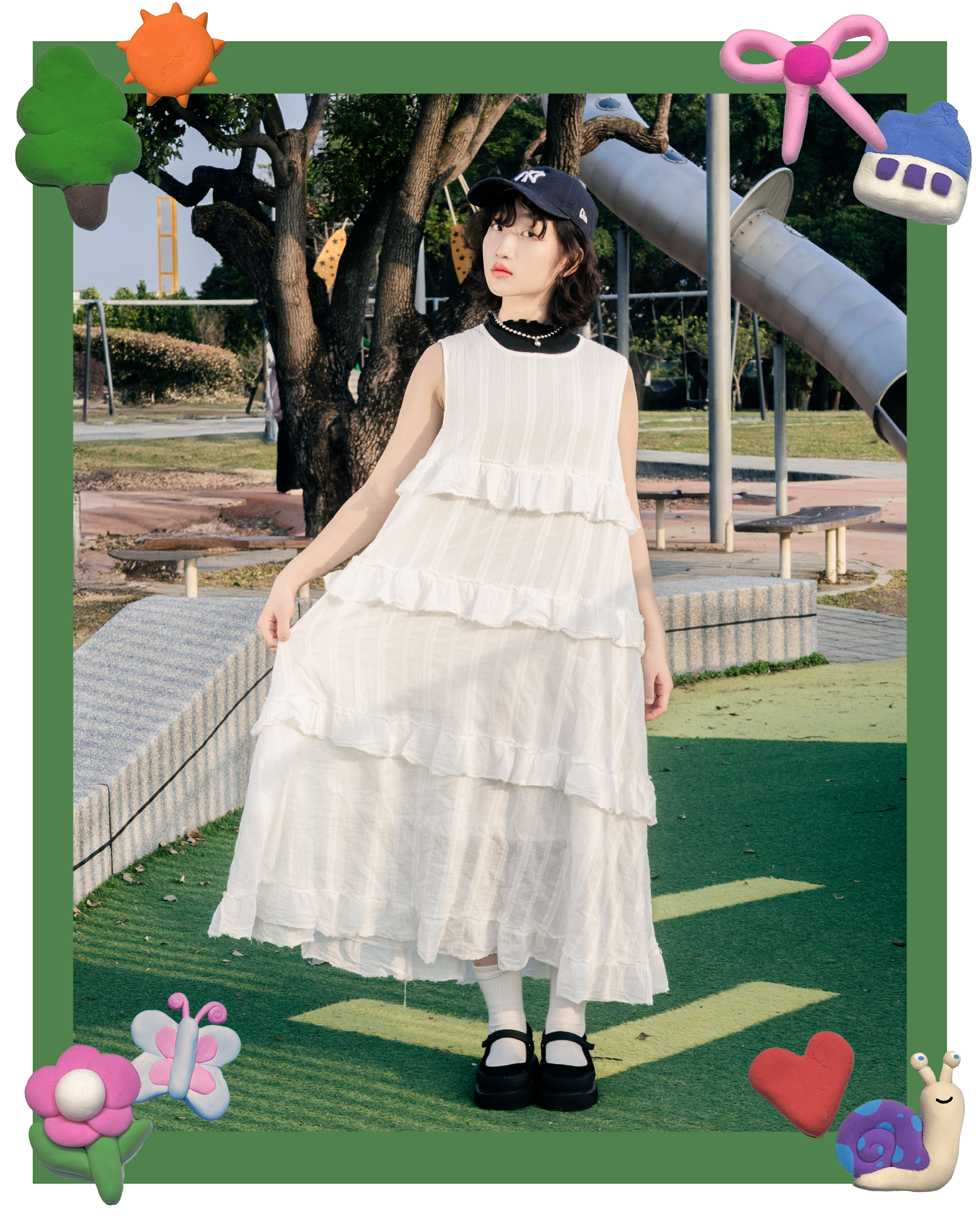 四層不修邊蛋糕背心onepiece