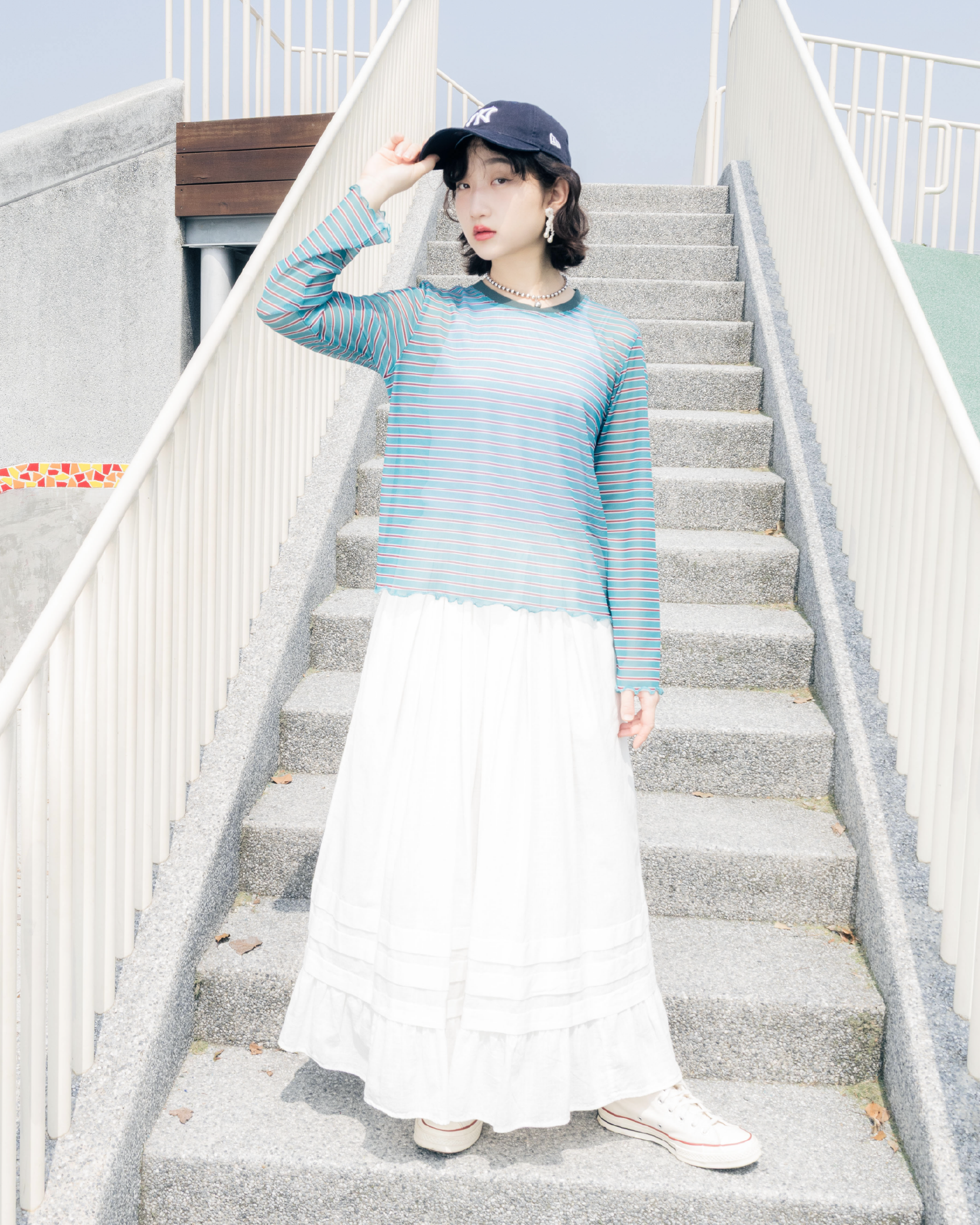 三褶全橡筋暗紋半裙