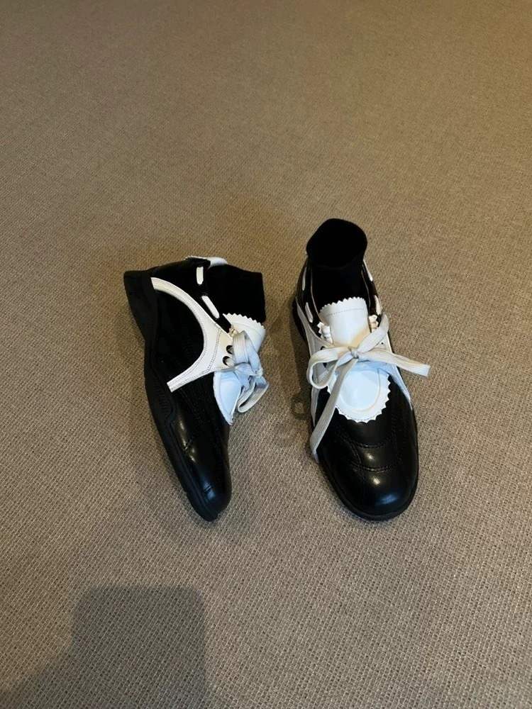 復古撞色內增高羊皮德訓鞋