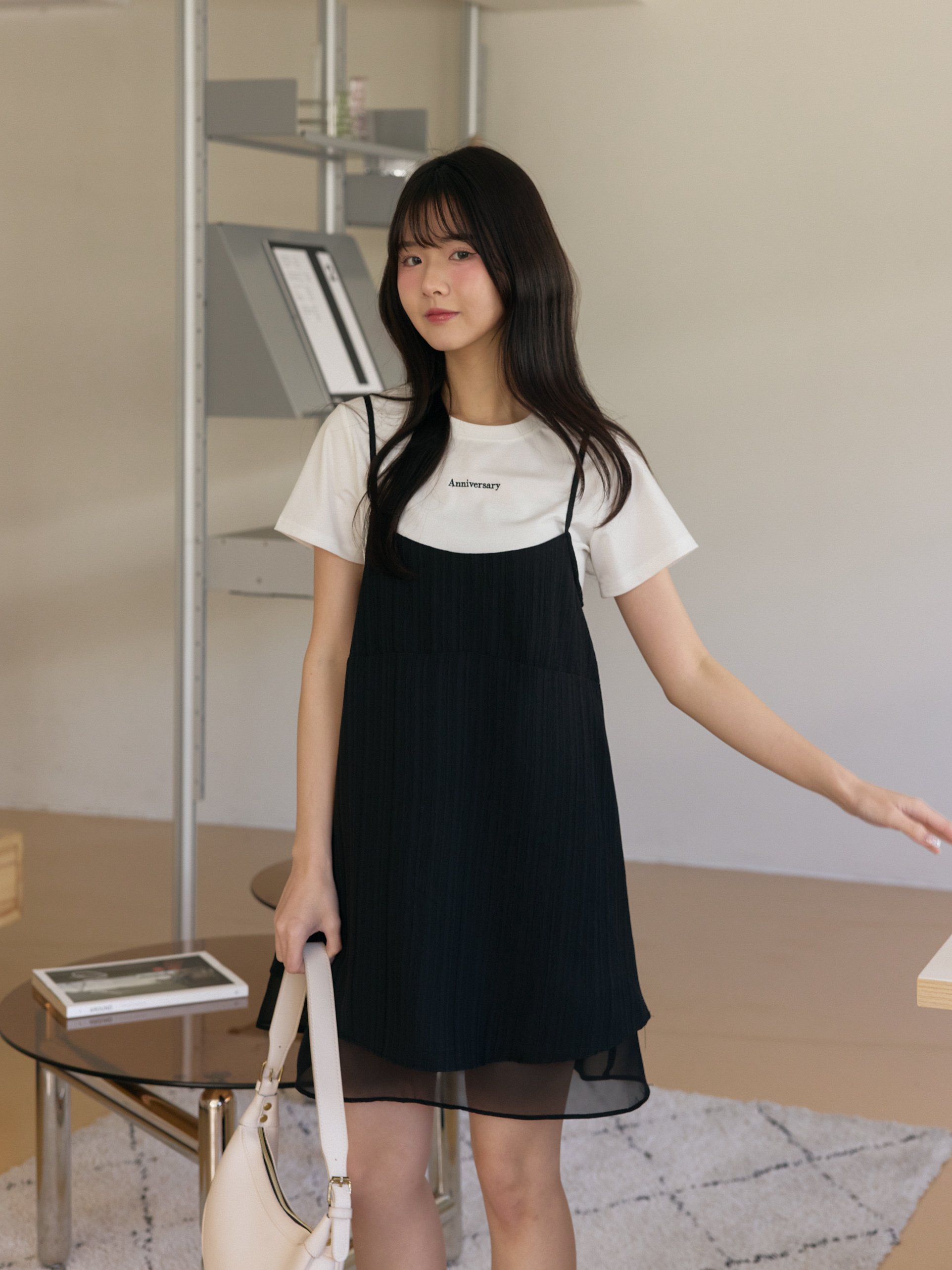 木質紋雪紡透紗雙層短洋