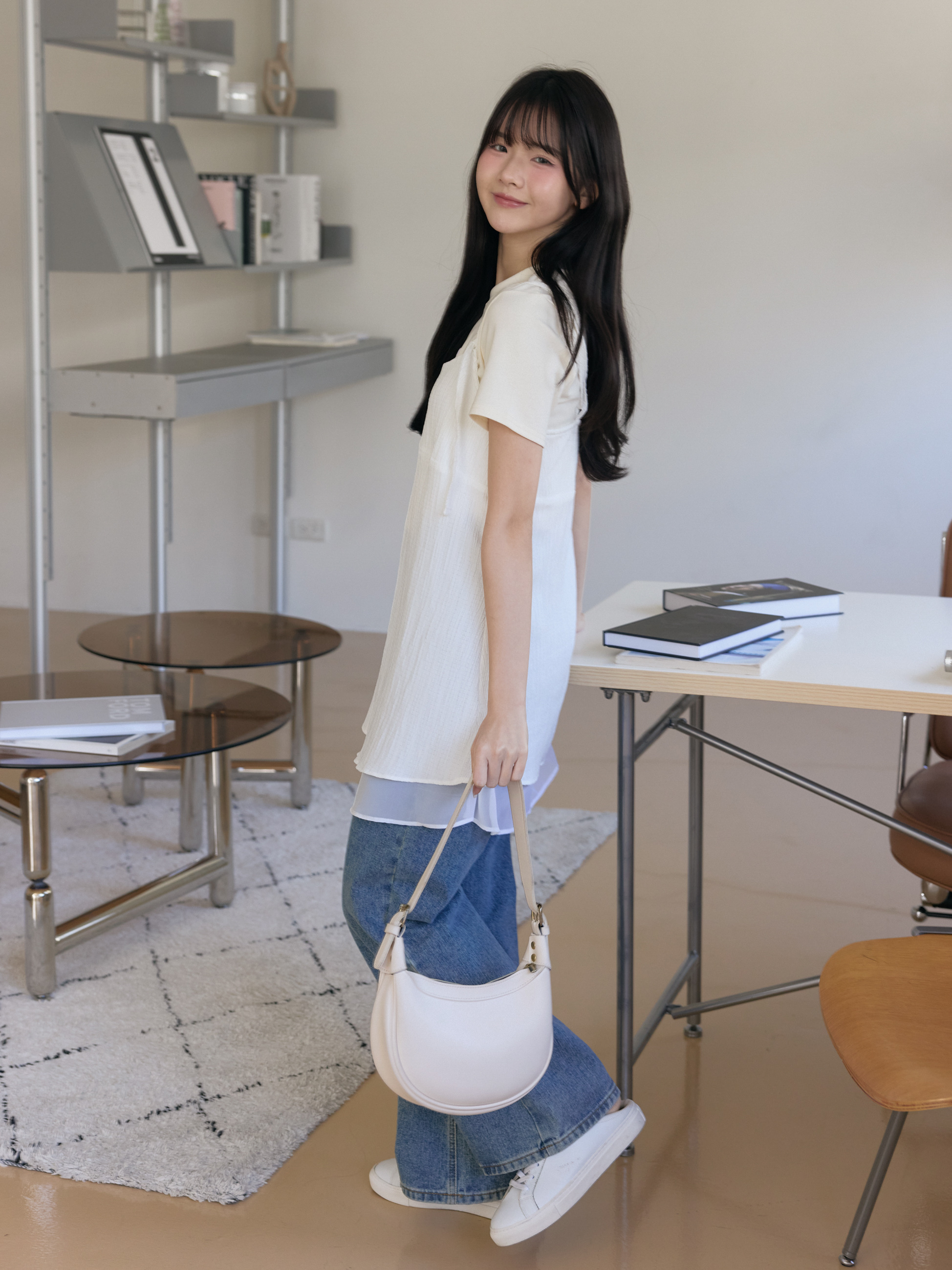 木質紋雪紡透紗雙層短洋