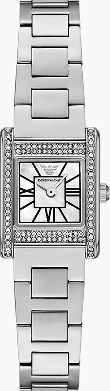 萬年鐘錶 - ARMANI  亞曼尼 精品腕錶  晶鑽方形羅馬時標不鏽鋼女錶 AR11662 錶徑20MM