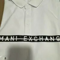[S] ARMANI EXCHANGE WHITE LOGO TAPE FRONT POLO SHIRT, 7VZFGA-ZJ81Z-2181 (SAX345)