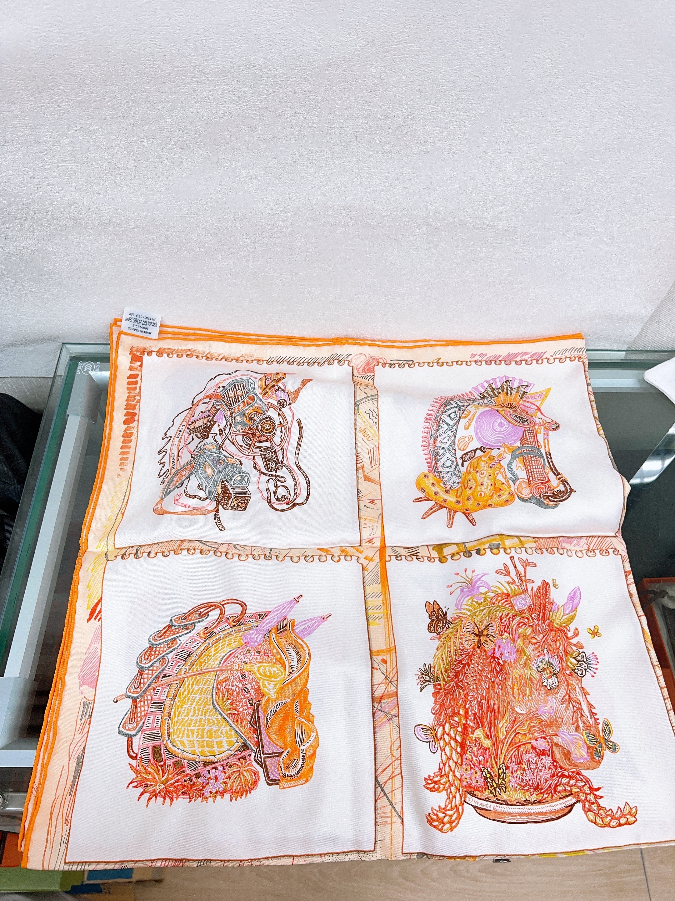 *Unused* Hermes scarf 90 (orange horse)