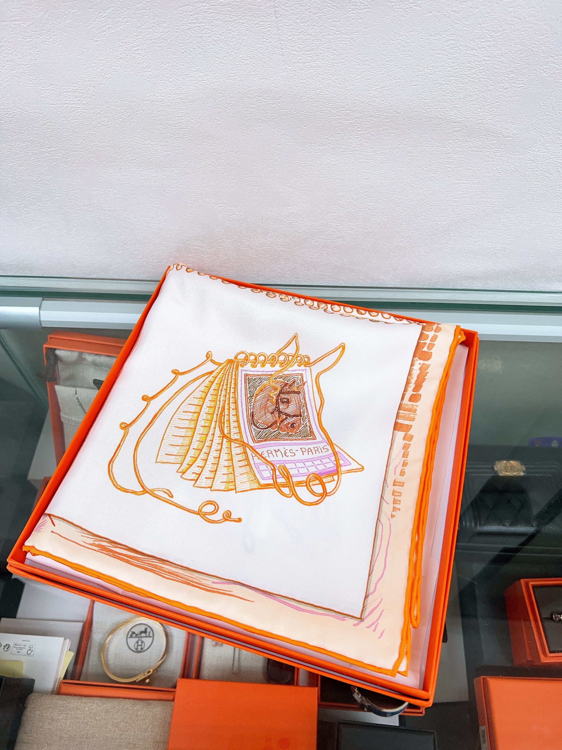 *Unused* Hermes scarf 90 (orange horse)