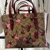 [S] COACH GOLD/TAN MULTI CZ772 MOLLIE TOTE BAG 25 IN SIGNATURE CANVAS WITH CHERRY PRINT, 196395661428 (SCO1154)