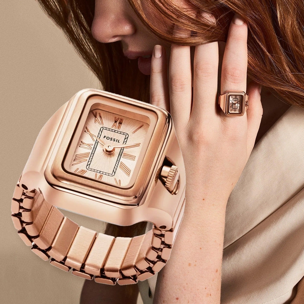 萬年鐘錶 - Fossil  Raquel   方形玫瑰金手錶戒指   ES5345  錶徑14MM