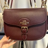 [S] COACH GOLD/MERLOT CP107 LUX PEBBLE AMELIA SADDLE BAG, 196395661800 (SCO1158)