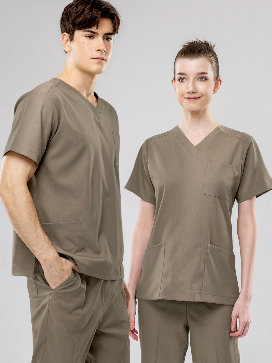 【 AB719-F8 】男女通用-刷手上衣-AB柔挺布-礦物棕