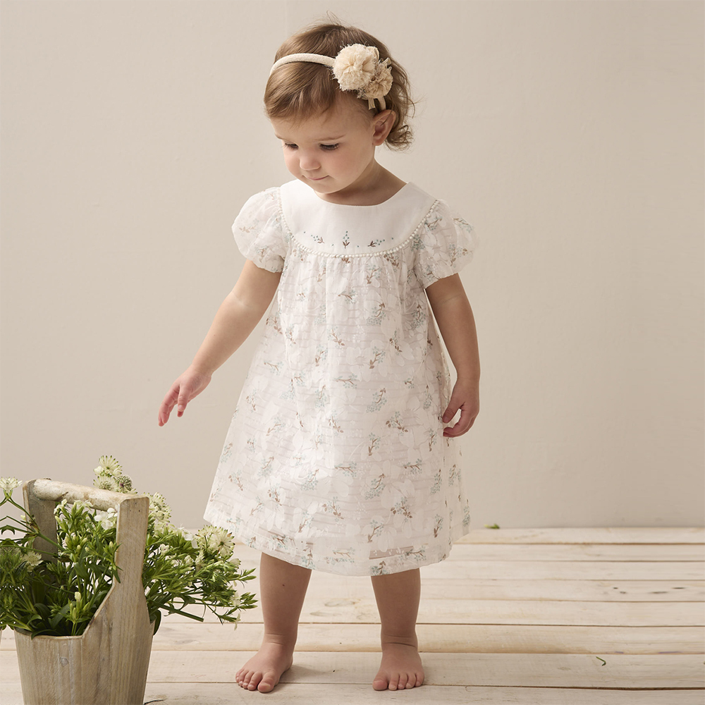 PIPPY 典雅印花公主袖蕾絲洋裝 米