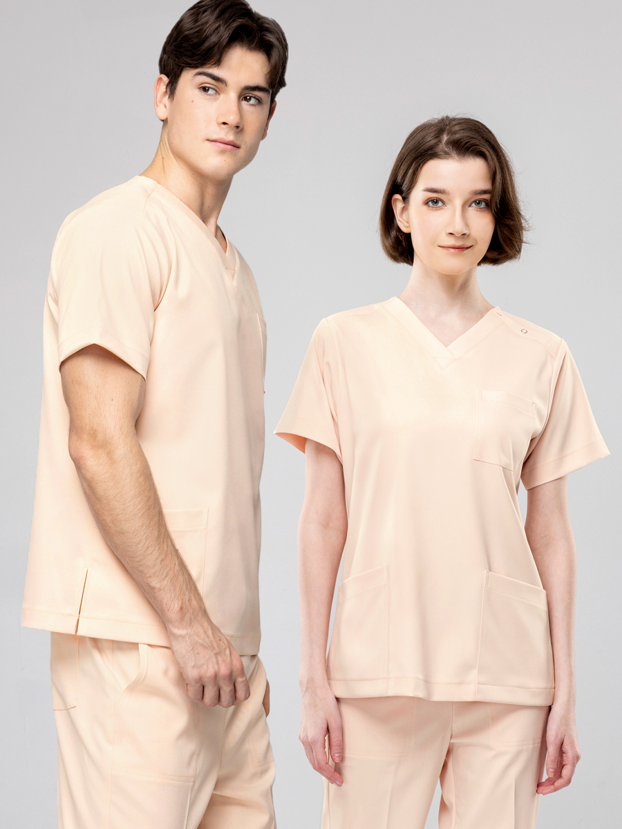 【 AB719-F0 】男女通用-刷手上衣-AB柔挺布-粉霧橘