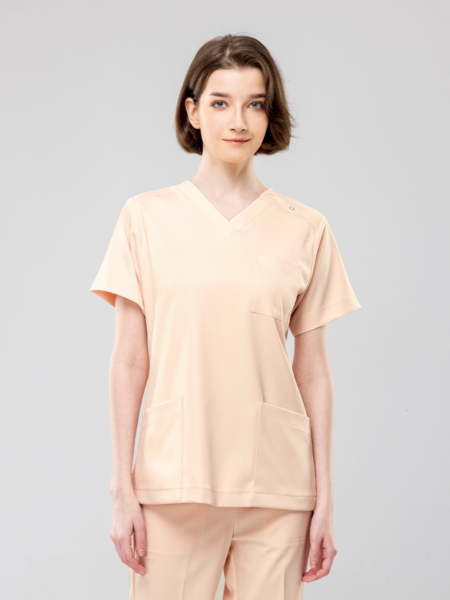 【 AB719-F0 】男女通用-刷手上衣-AB柔挺布-粉霧橘