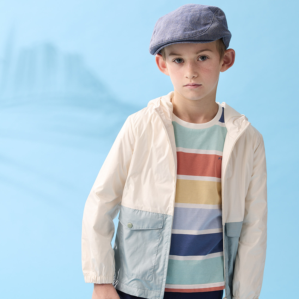 PIPPY繽紛寬版條紋圓領短袖上衣 藍綠