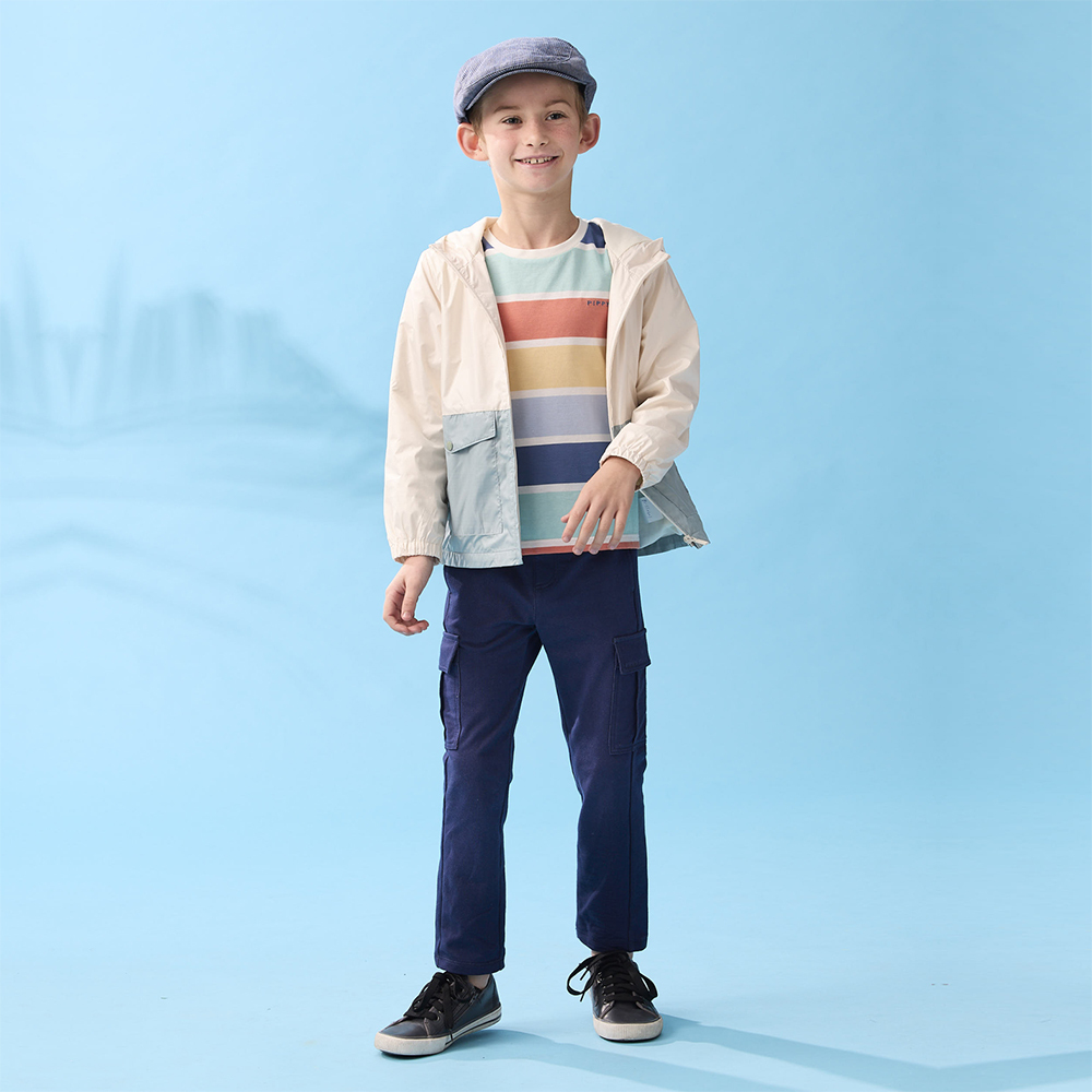 PIPPY繽紛寬版條紋圓領短袖上衣 藍綠