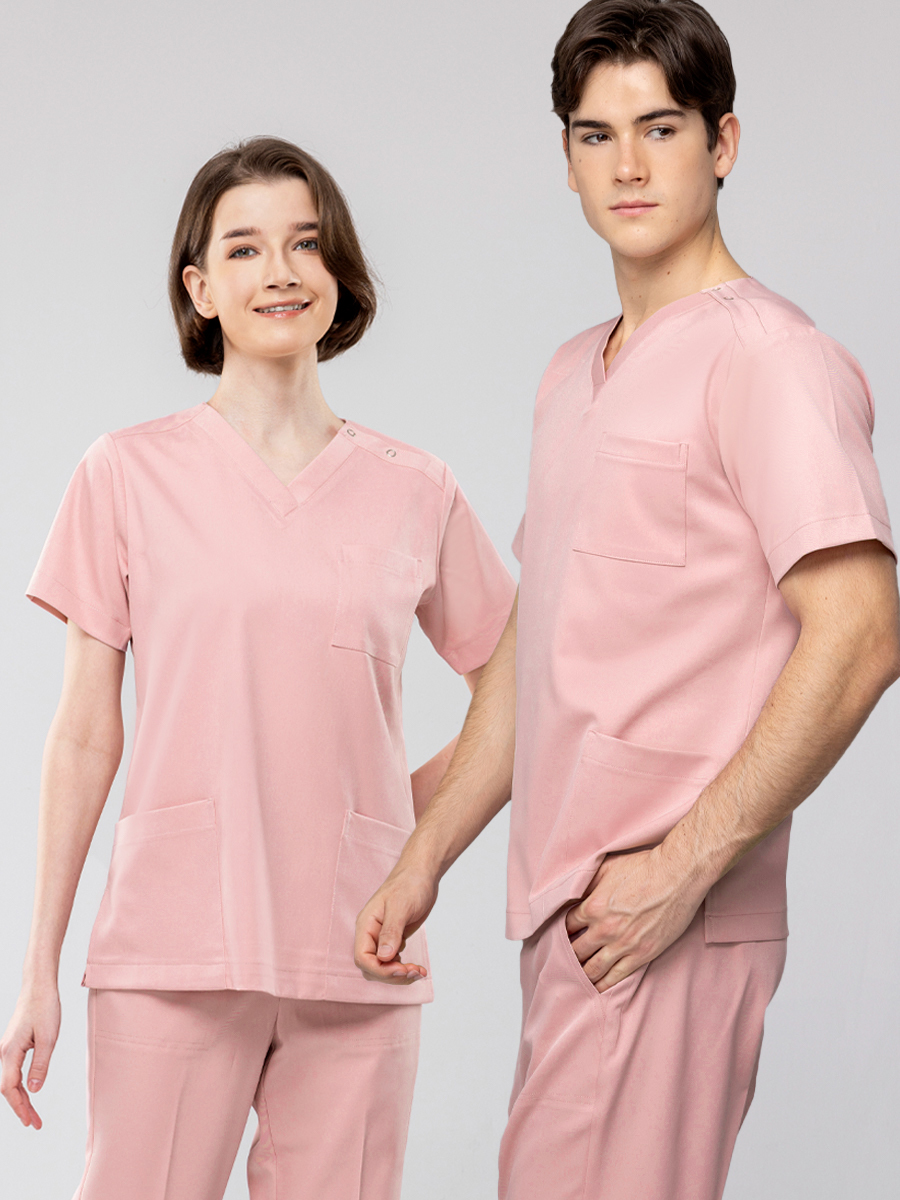 【 AB719-A2 】男女通用-刷手上衣-AB柔挺布-梅子粉