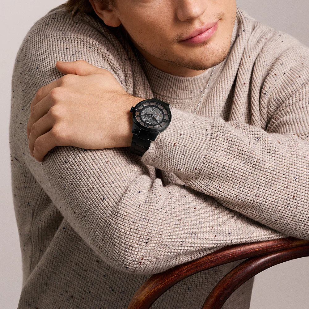 萬年鐘錶 - Fossil  Townsman 摩登都會全黑透視機械不鏽鋼男錶  ME3269  錶徑44MM