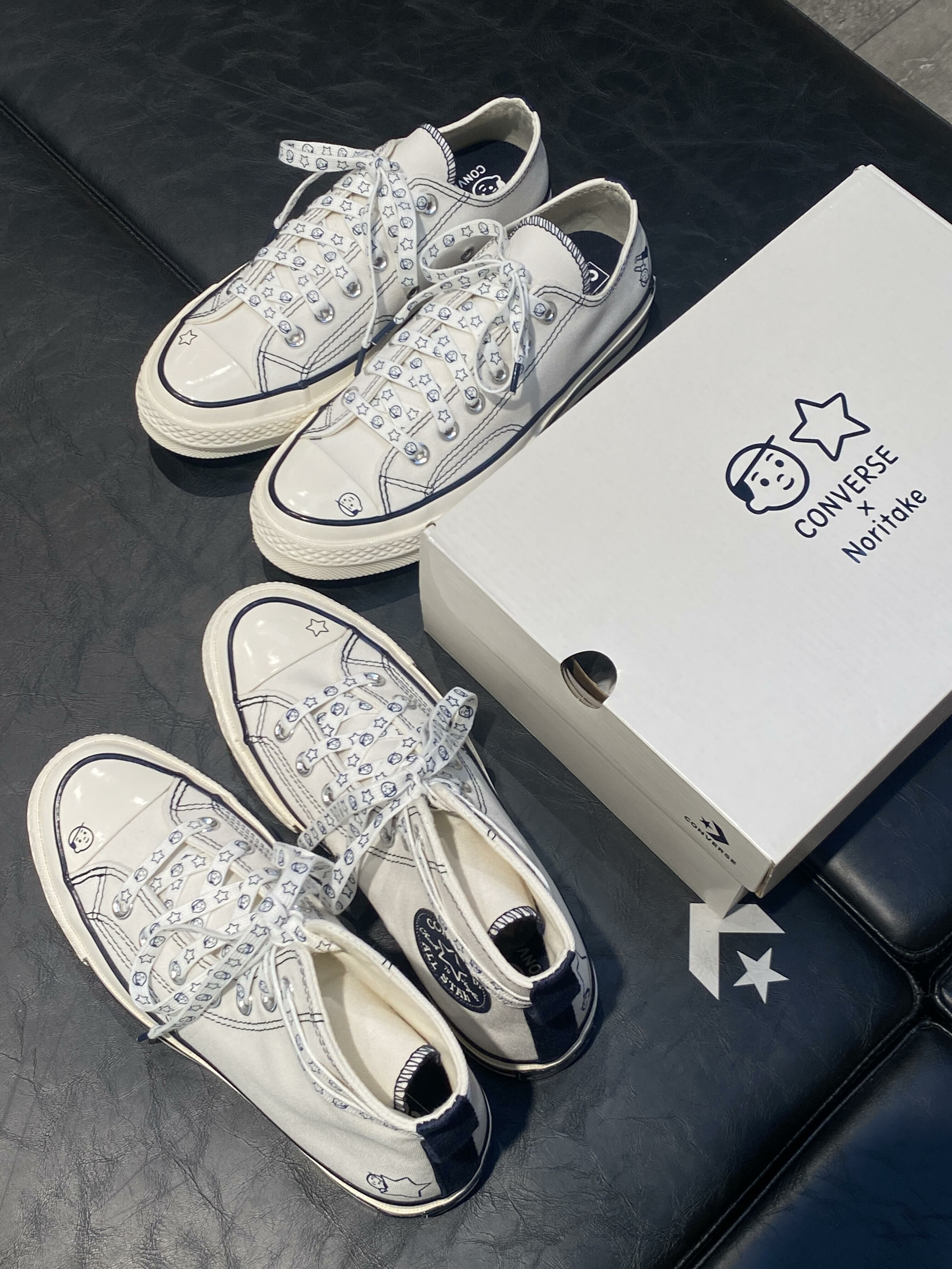 板橋廣美　白磁注器 共箱、共布 Noritake x Converse Chuck Taylor 1970 手繪風外縫線白色奶油底帆布