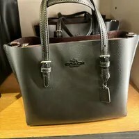[S] COACH SILVER/BLACK CV966 LEATHER TNL MOLLIE TOTE BAG 25, 196395541928 (SCO1163)