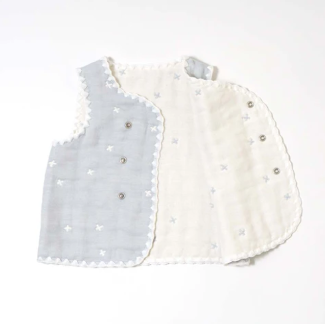 日本製 10MOIS Chokki 六層紗前扣背心 藍色 (約0-3歲）