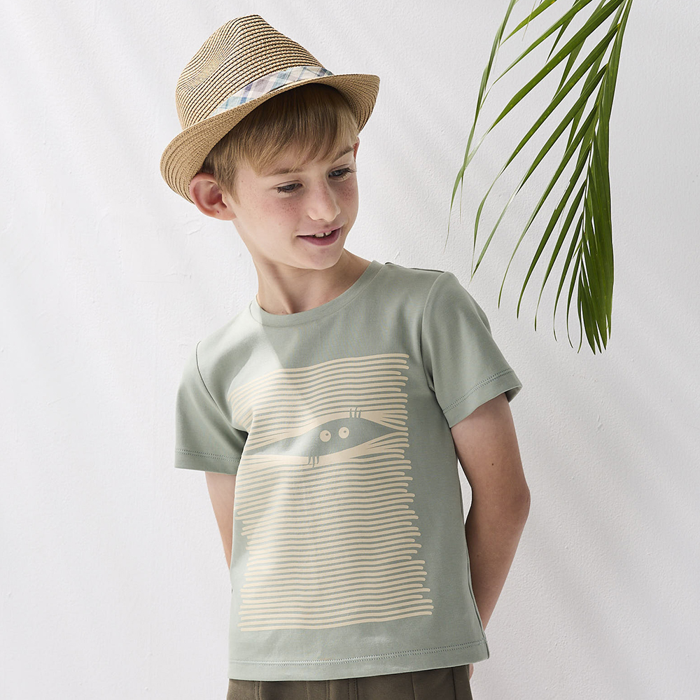 PIPPY 小精靈窺看趣味印花圓領上衣 綠