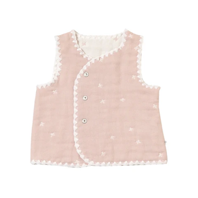日本製 10MOIS Chokki 六層紗前扣背心 粉紅色 (約0-3歲）