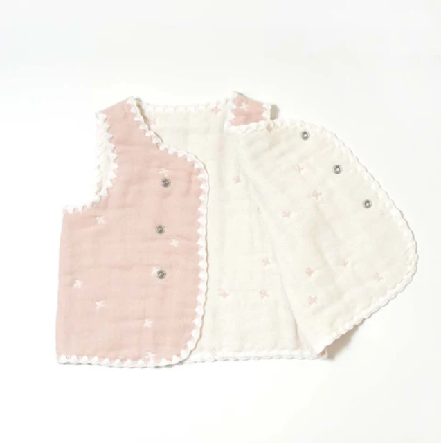 日本製 10MOIS Chokki 六層紗前扣背心 粉紅色 (約0-3歲）