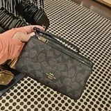 [S] COACH IM/BROWN/BLACK CU920 SIGNATURE PVC DOUBLE ZIP WALLET, 196395413805 (SCO1174)