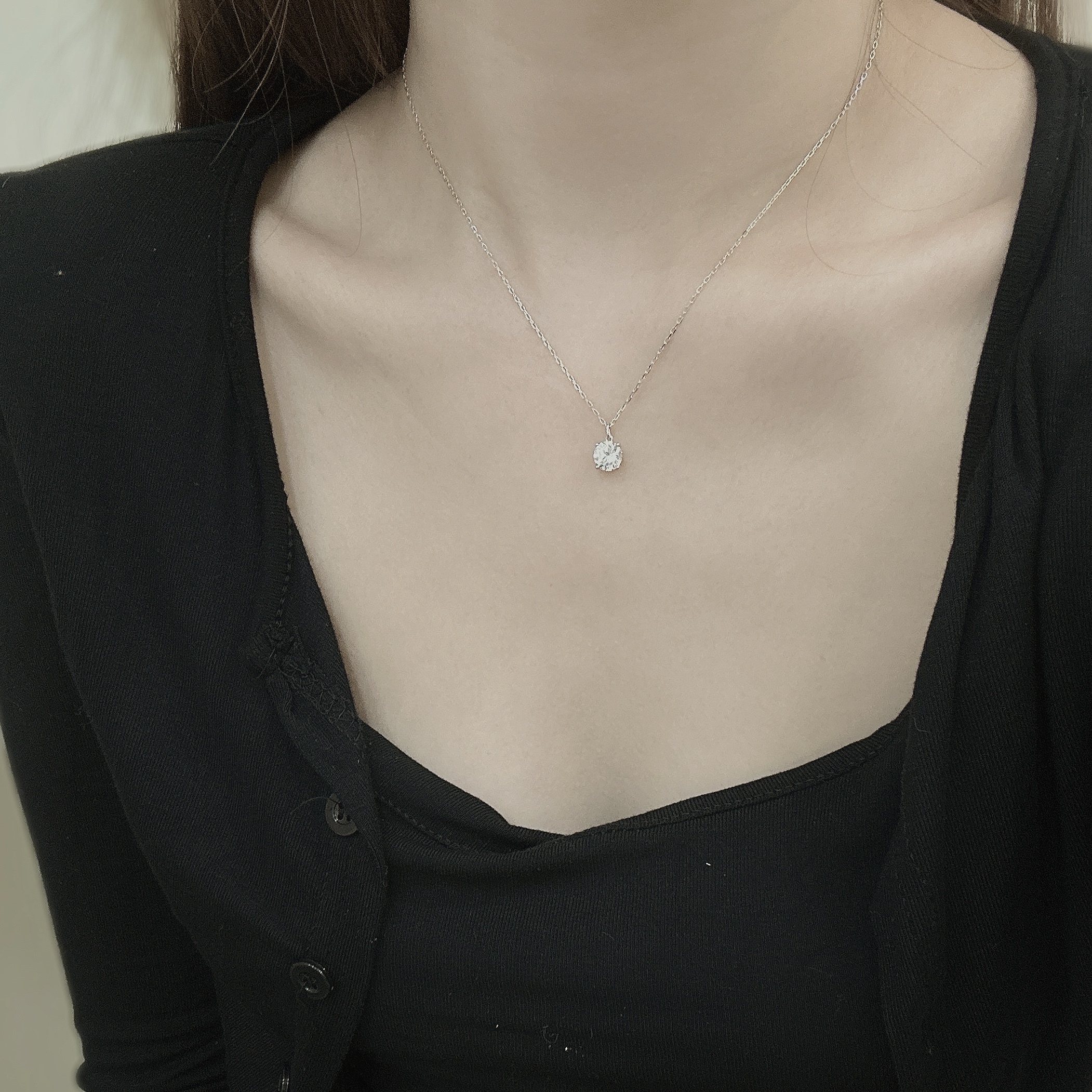 K39【輕奢】大款7mm單鑽純銀鎖骨鏈