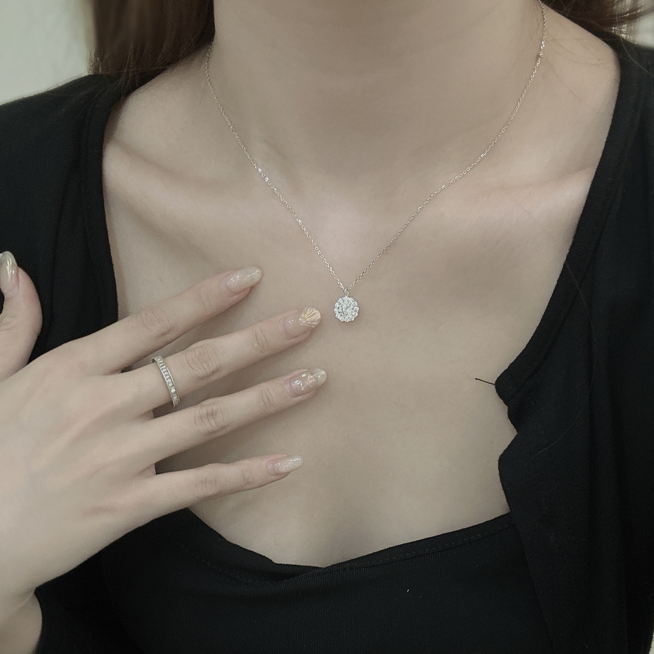 K33【輕奢】立體圓鑽純銀鎖骨鏈