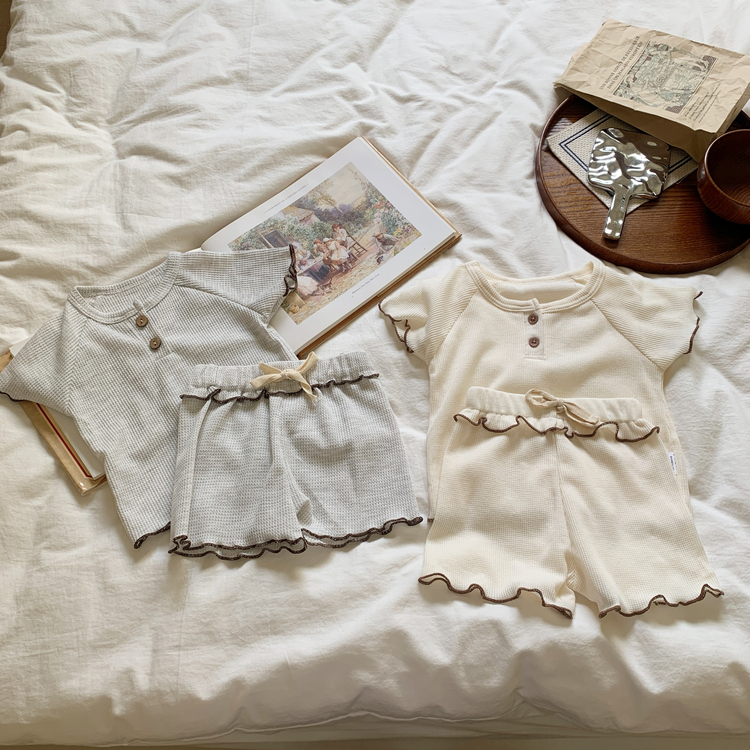 華夫格捲邊短袖套裝