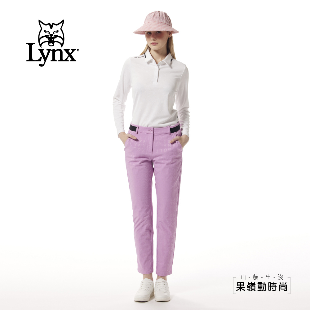 【Lynx Golf】LOGO壓光面料織帶剪接隱形拉鍊口袋窄管九分褲