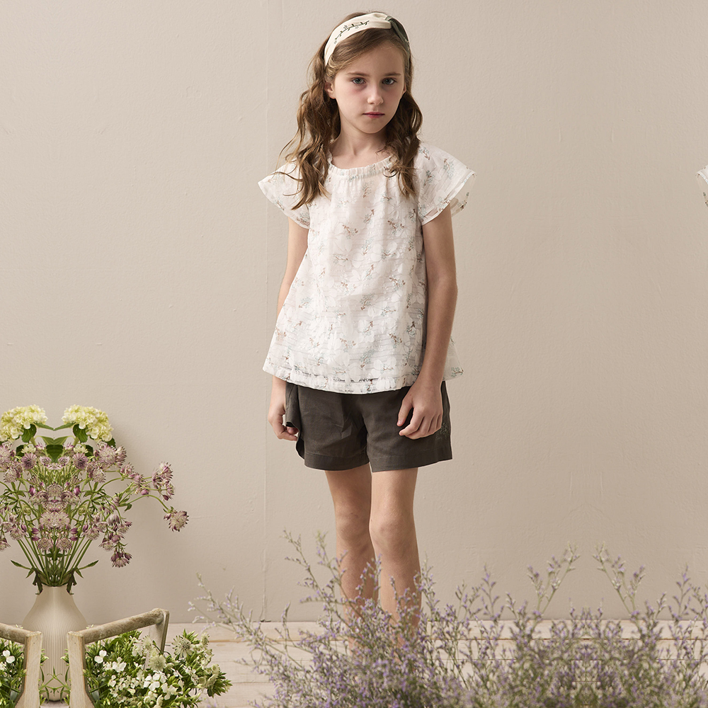 PIPPY浪漫滿版印花棉質短袖上衣 米白