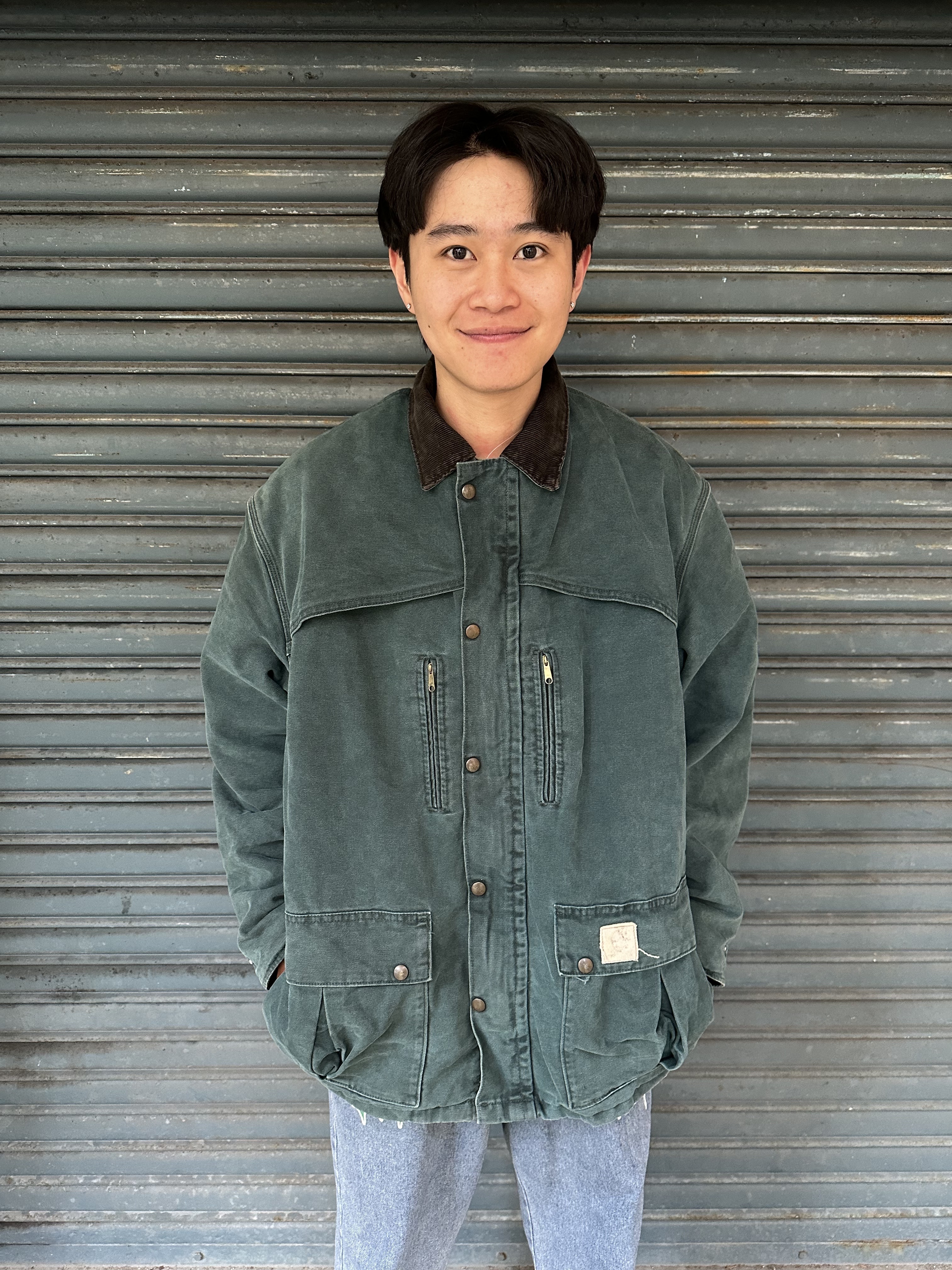 90s Carhartt Dark Green Duck Work Coat Made in USA