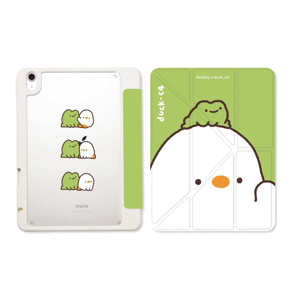 【Knocky x 鴨梨子】『鴨梨子與青蛙』iPad Air/Pro 平板保護殼 (多折式/右側筆槽)