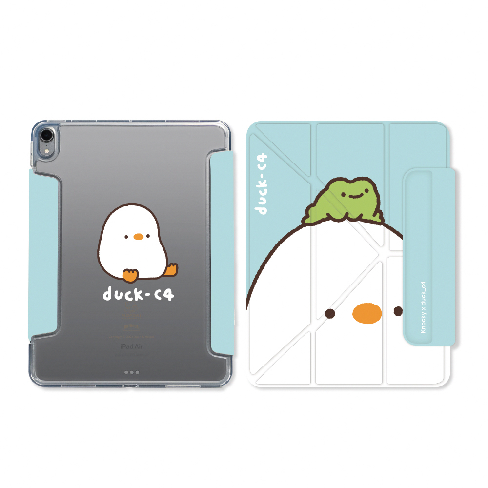 【Knocky x 鴨梨子】『鴨梨子與青蛙』iPad Air/Pro/mini 多折搭扣平板保護殼 (Y折式/右側鏤空)