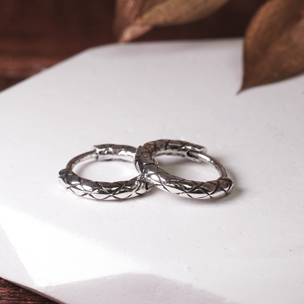 純銀 交錯織紋 易扣耳環 925純銀耳環 女生耳環 男生耳環