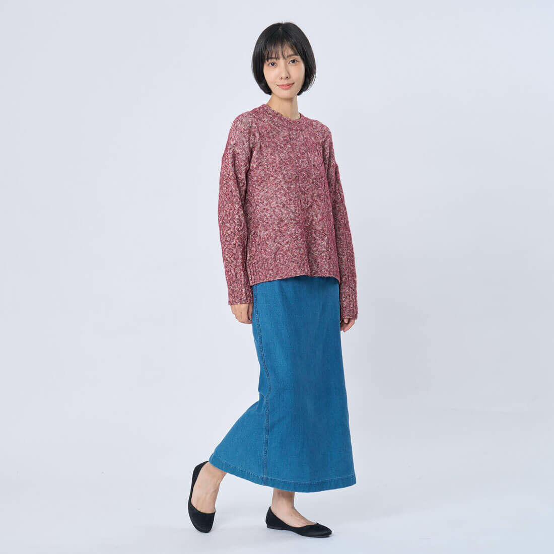 Erica圓領下擺開衩麻花針織衫/紅