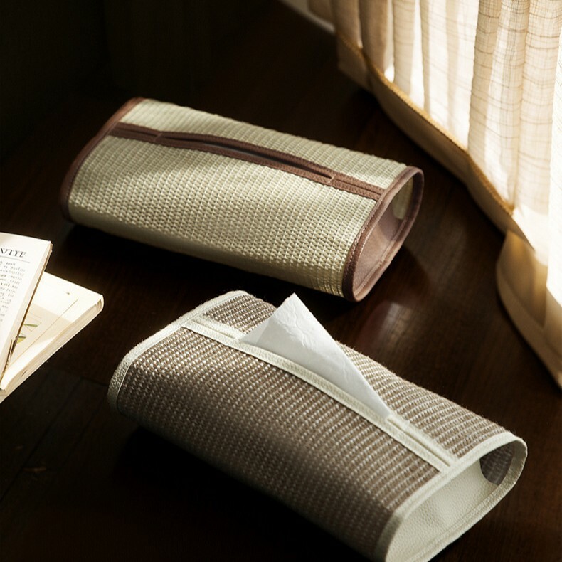 《5831》中古風桌面草編面紙盒