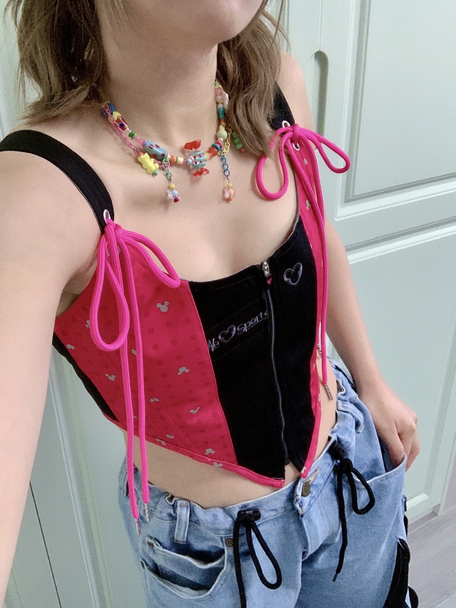 JUSTME - 【現貨】泰國復古Remake米奇桃紅併黑色馬甲