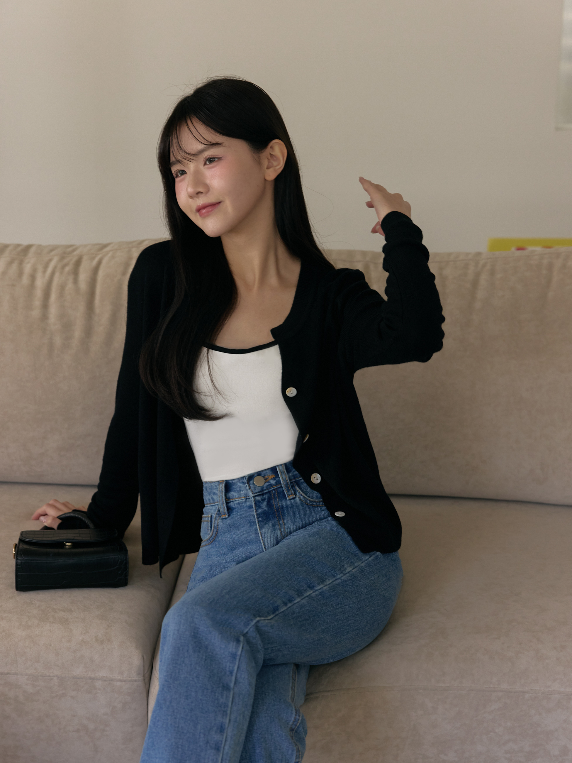 兩穿小V領輕柔細針織