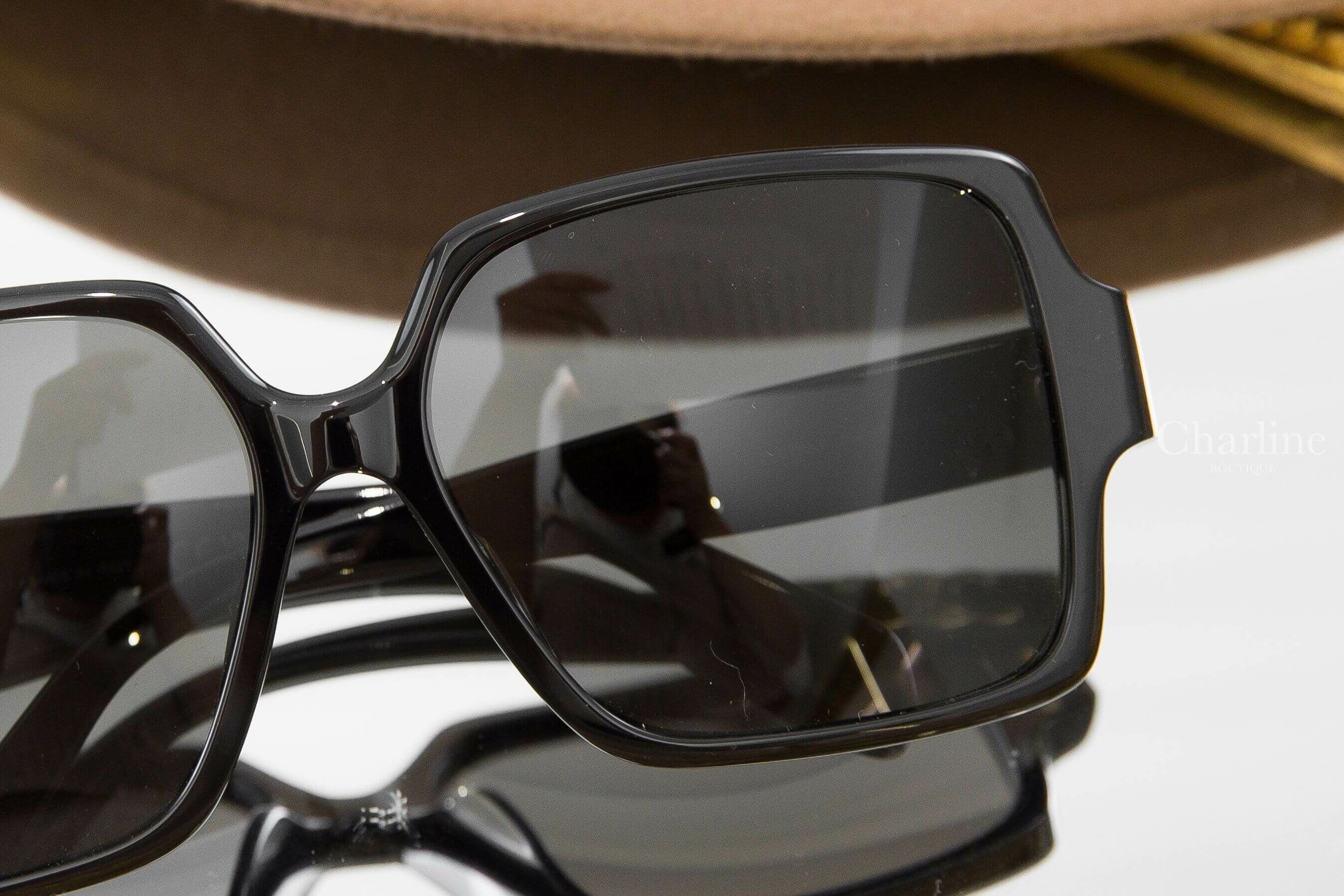 Celine Triomphe 16 Sunglasses In Acetate 黑色方框側邊金色凱旋門太陽眼鏡附棕褐色凱旋門手提眼鏡盒兩件組