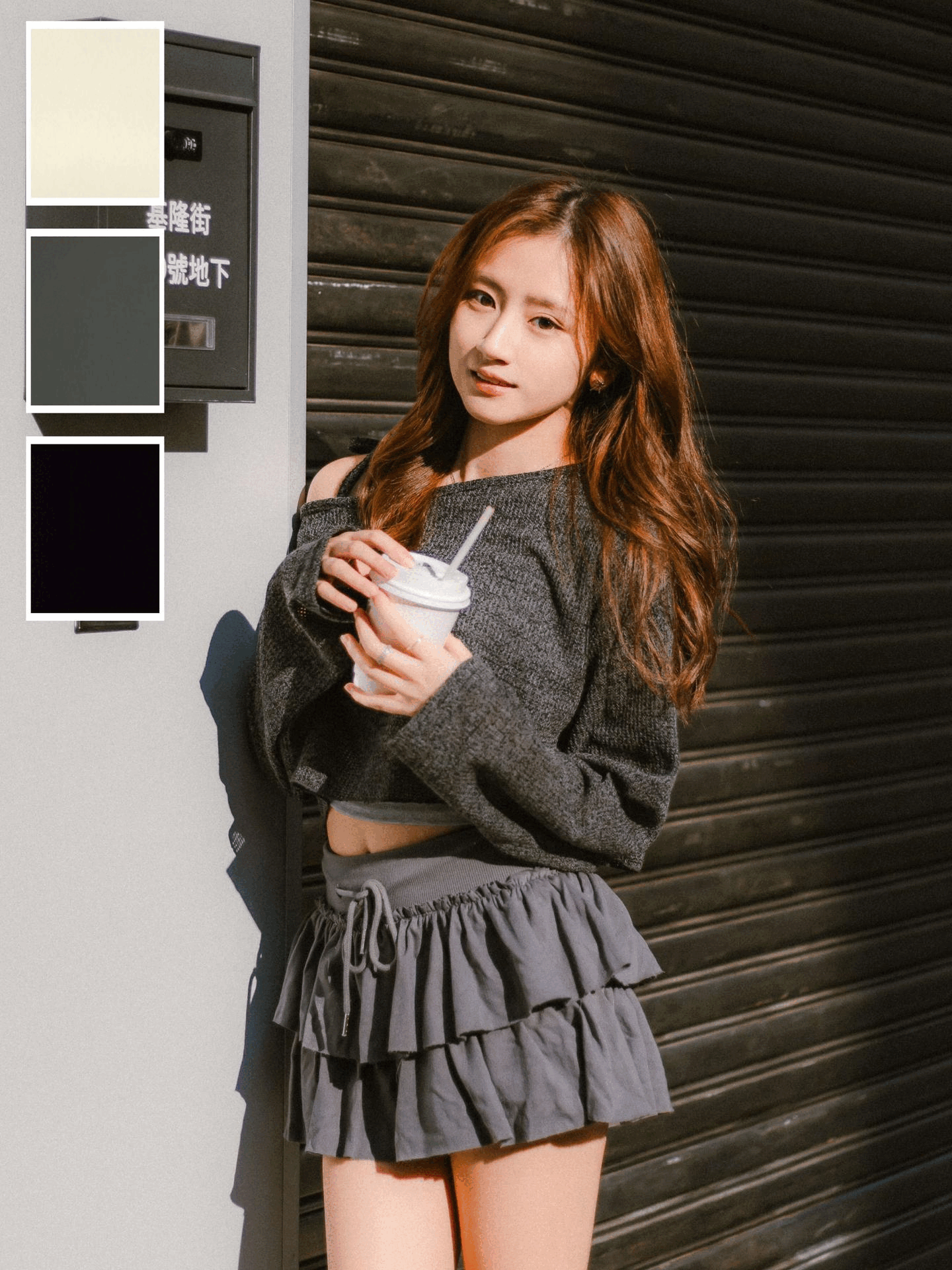 單肩蝴蝶結綁帶針織上衣