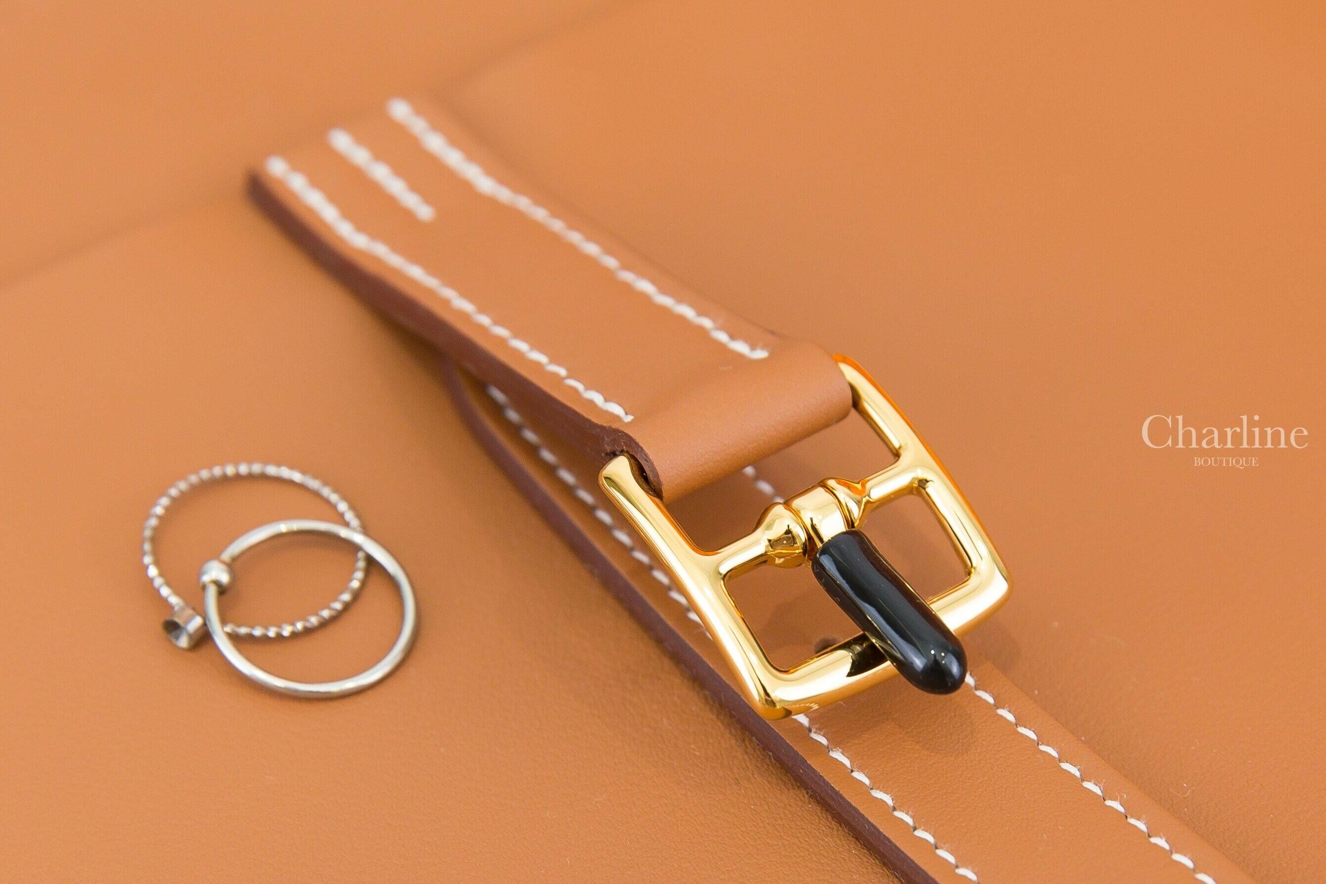 Hermès Halzan Mini Bag 37 Gold Swift 焦糖色金釦手提肩背包