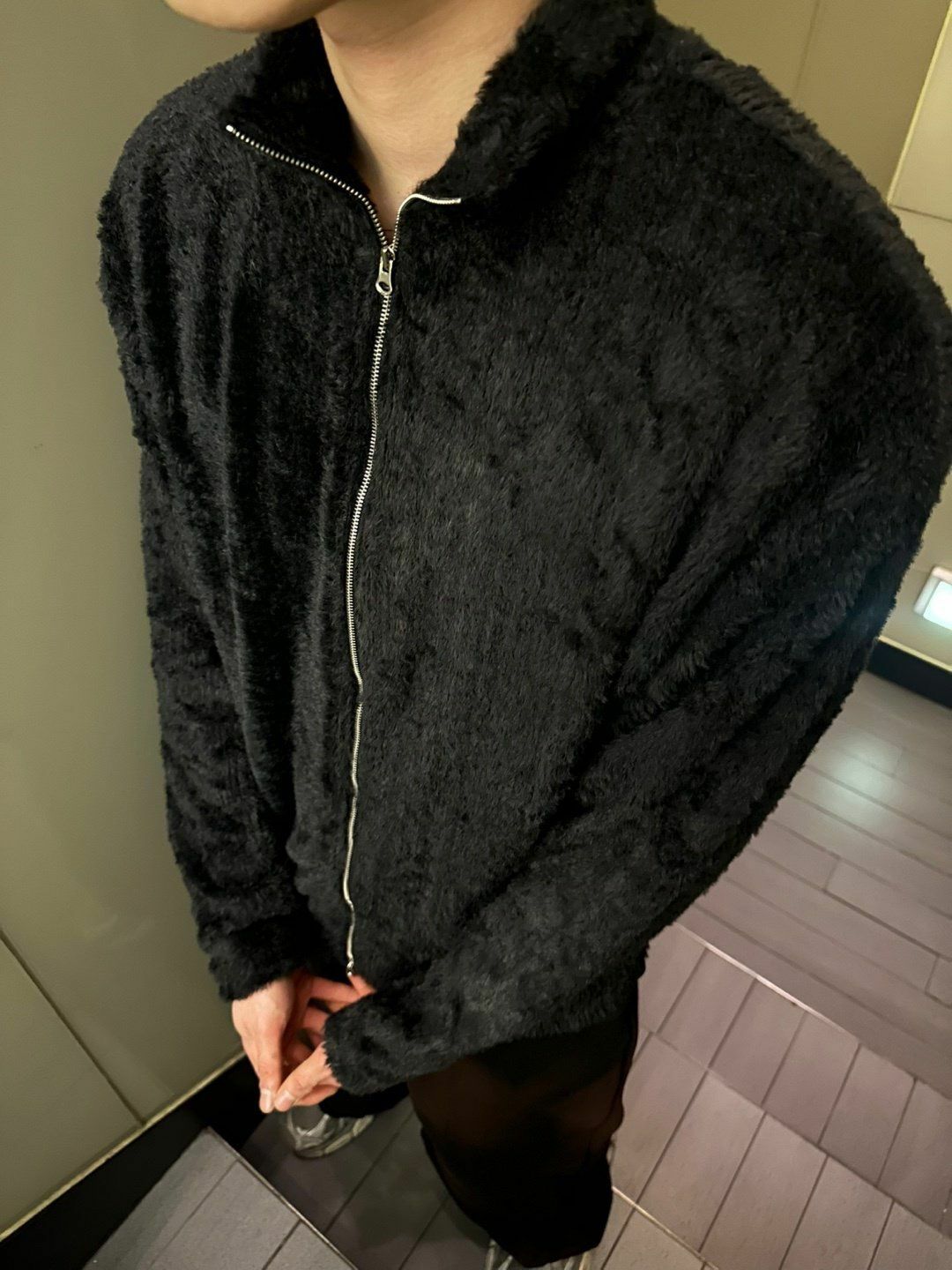 反領拉鍊毛毛外套 1990S-001JK