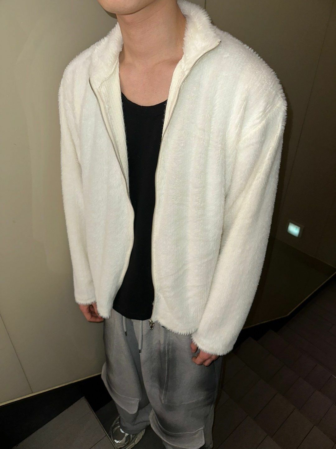 反領拉鍊毛毛外套 1990S-001JK