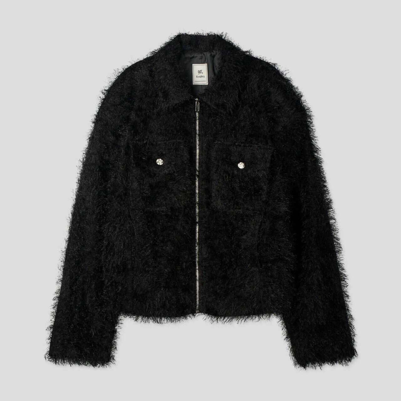 反領拉鍊毛毛外套 1990S-003JK